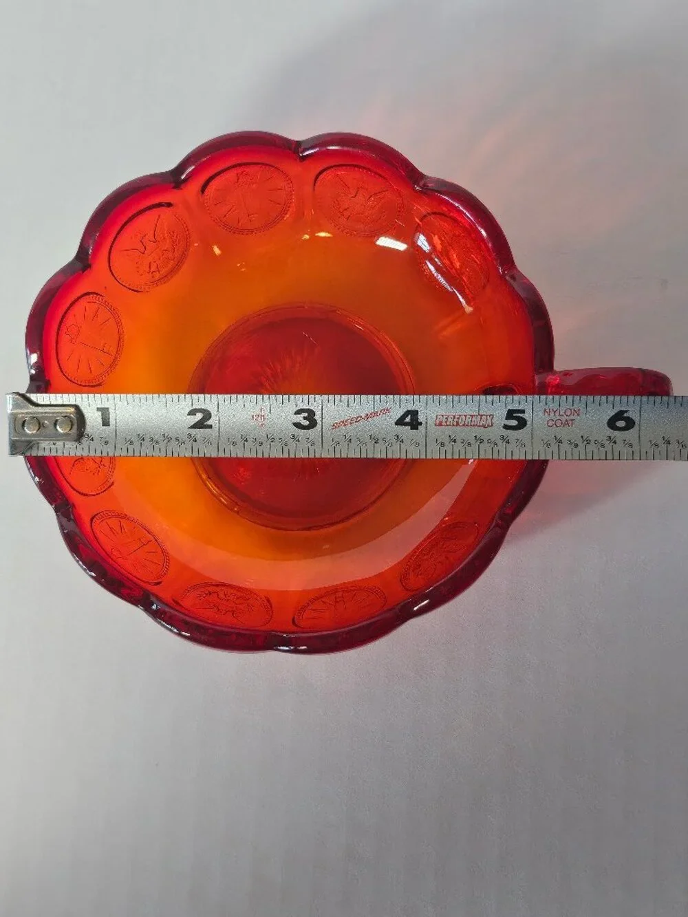 Mid Century Fostoria Amberina Red Liberty Coin Dot Handle Nut Bowl